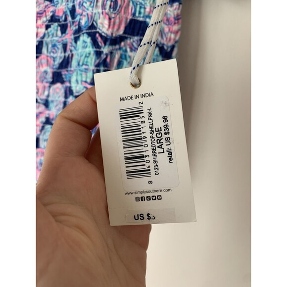 NWT Simply Southern Seashell Print 2-Piece Set Top & Skirt Blue/Pink- Size Large - Picture 4 of 14